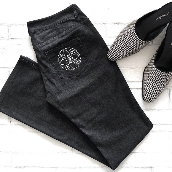 St. John Collection Embellished Black Boot Cut Jeans - Picture 1 of 8